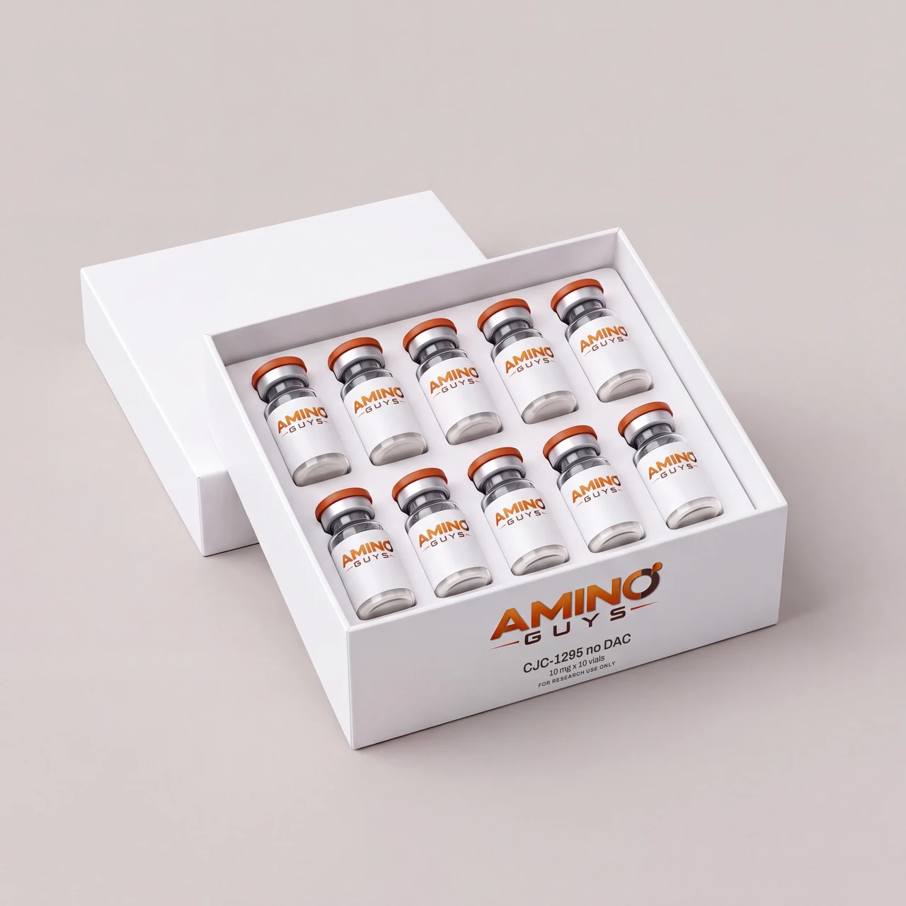 Amino Guys CJC-1295 no DAC 10 mg kit: 10 labeled glass vials in a white box